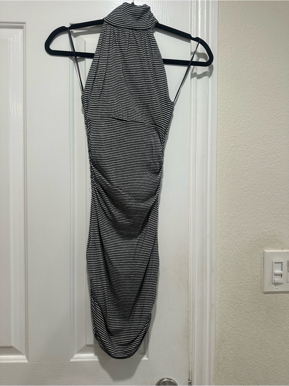 Guess Black & White Striped Halter Dress